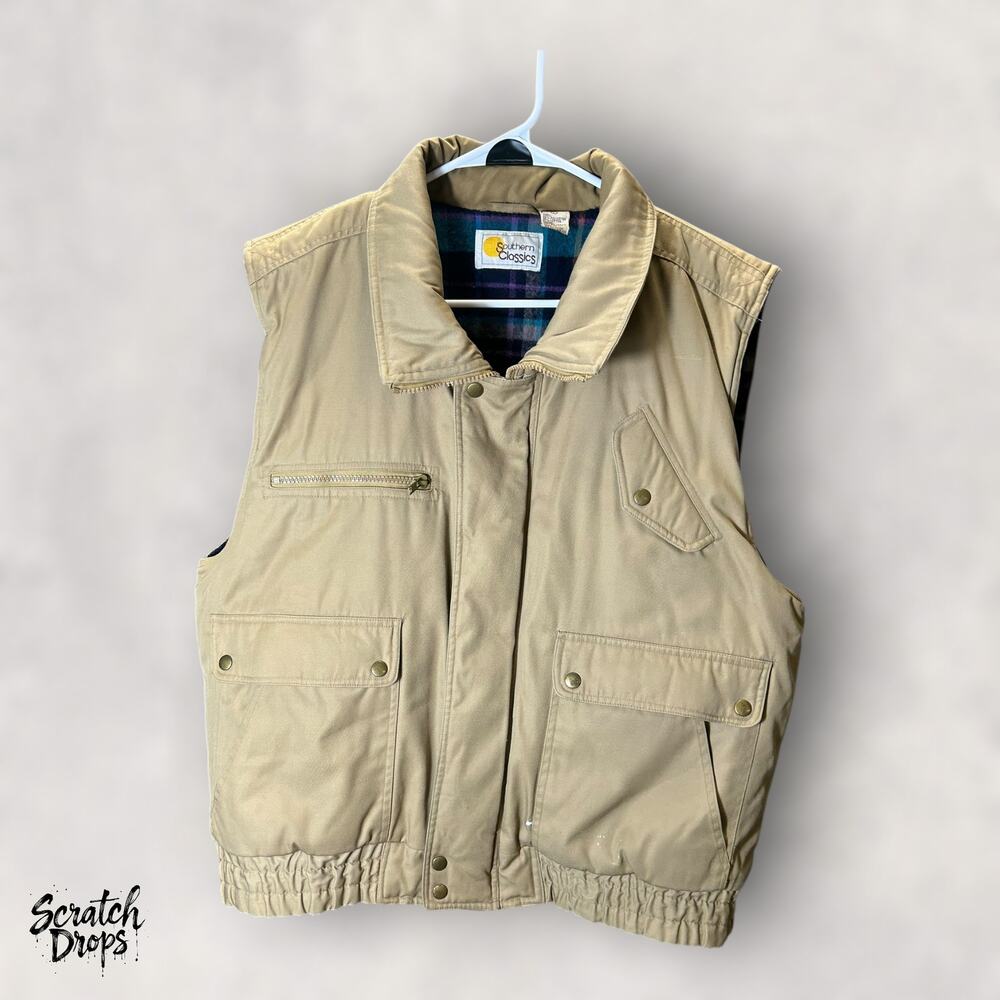 Southern Classics Vintage 90s Men's Vest Size L Beige Outdoor Workwear Retro
